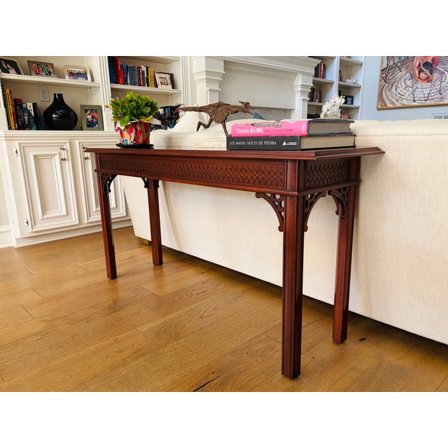 Chippendale Vintage Councill Craftsmen Mahogany Chippendale Fretwork Console Table For Sale - Image 3 of 11