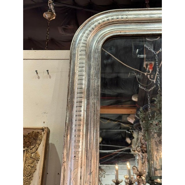 Wood French Silver Leaf Louis Philippe Mirror For Sale - Image 7 of 8