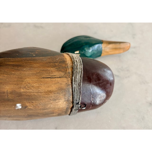 Early 20th Century Folk Art Hand Carved Wooden Mallard Duck Decoy For Sale - Image 9 of 12