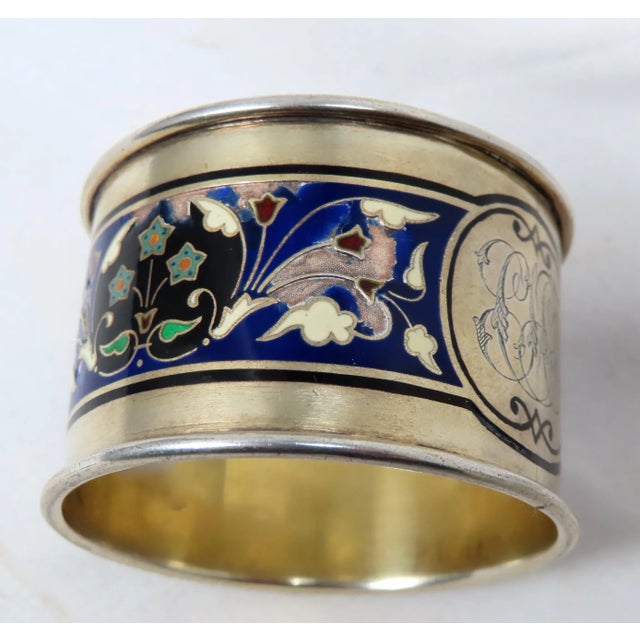 Metal Antique Sterling Silver Enamel Napkin Ring by David Andersen of Oslo Norway For Sale - Image 7 of 13