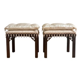 Ethan Allen Georgian Court Upholstered Ottomans - a Pair For Sale