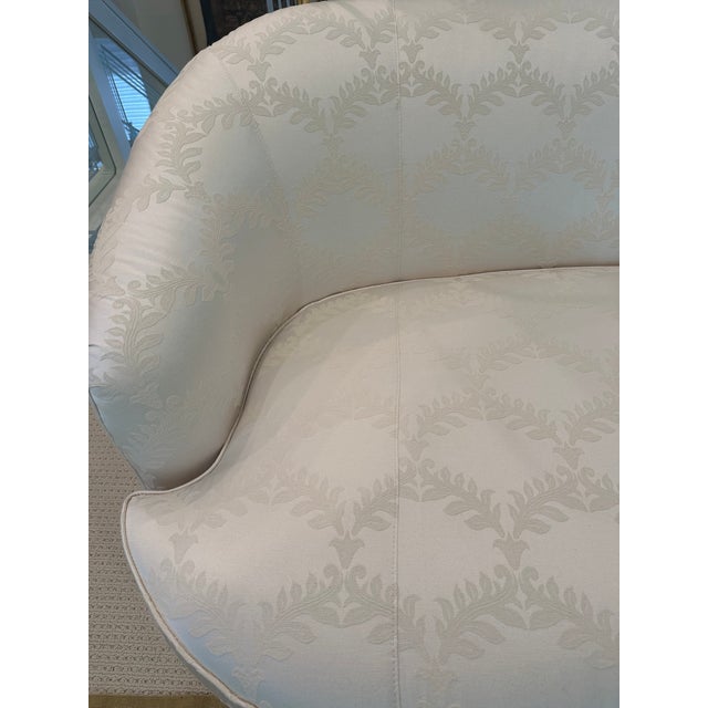 Vintage Curved Skirted Sofa Reupholstered in Ivory Silk Damask For Sale - Image 11 of 13