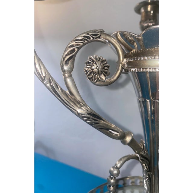 Godinger Late 20th Century Godinger Silverplate Centerpiece With Mirrored Base, Candle Holders, and Vase For Sale - Image 4 of 7