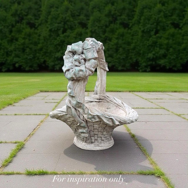 Mid 20th Century Vintage Cast-Stone Basket Planter With Sculpted Bow — Signed Studio Piece For Sale - Image 5 of 5