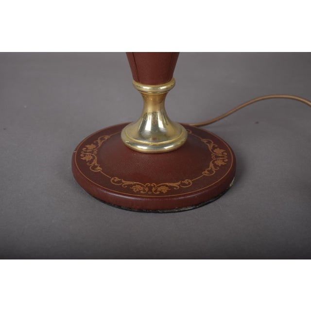 Burgundy Stitched Leather Baluster Table Lamp with Gilt-Tooled Base, 1950s For Sale - Image 3 of 8