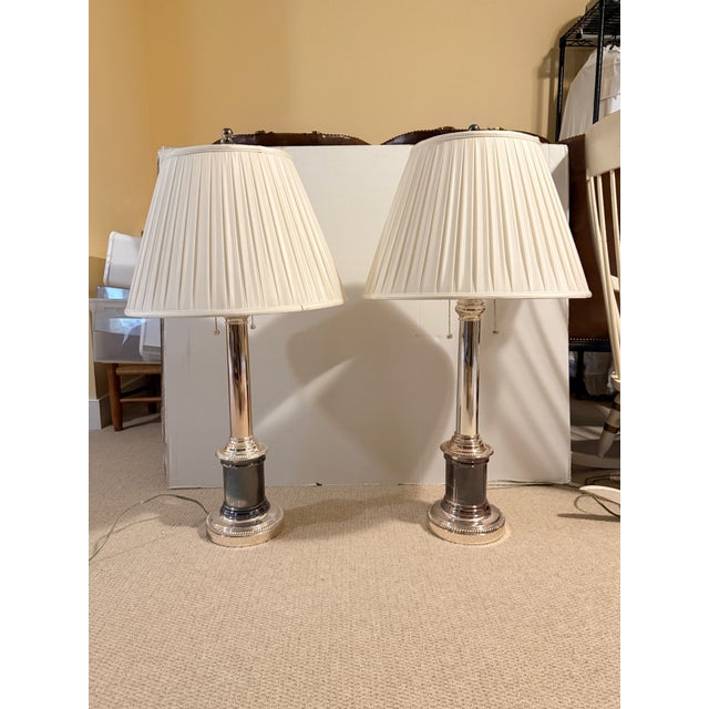Silver Pair of Vintage Ralph Lauren Tall Column Lamps For Sale - Image 8 of 17