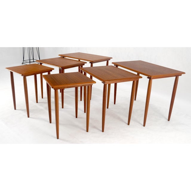 1970s Pair of 2 Sets of Teak Danish Mid Century Modern Dowel Legs Nesting Tables For Sale - Image 5 of 12