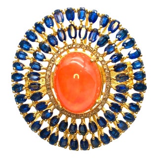 Bochic "Orient" Natural Orange Opal, Kyanite & Diamond Ring Set In 18K & Silver For Sale
