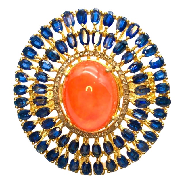 Bochic "Orient" Natural Orange Opal, Kyanite & Diamond Ring Set In 18K & Silver For Sale