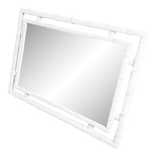 Boho Chic White Faux Bamboo Wall Mirror For Sale