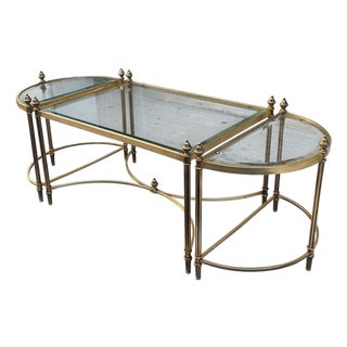 Vintage Hollywood Regency French Jansen Style Brass Tripartite Coffee Table For Sale