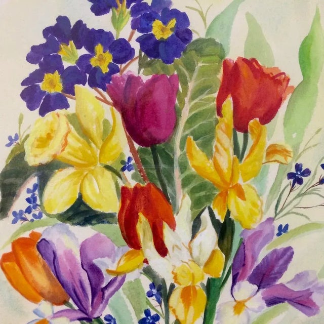 Vibrant floral watercolor painting by Helen Barker. Framed in a silver finished wood frame and double matted. Helen...