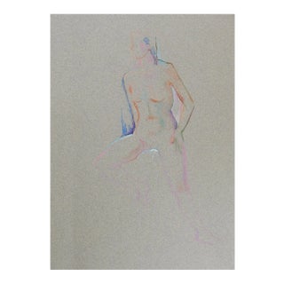 Mid Century Colored Pencil Female Nude Study Drawing For Sale