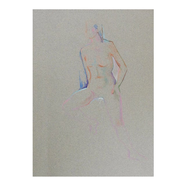 Mid Century Colored Pencil Female Nude Study Drawing For Sale