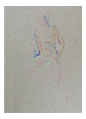 Mid Century Colored Pencil Female Nude Study Drawing
