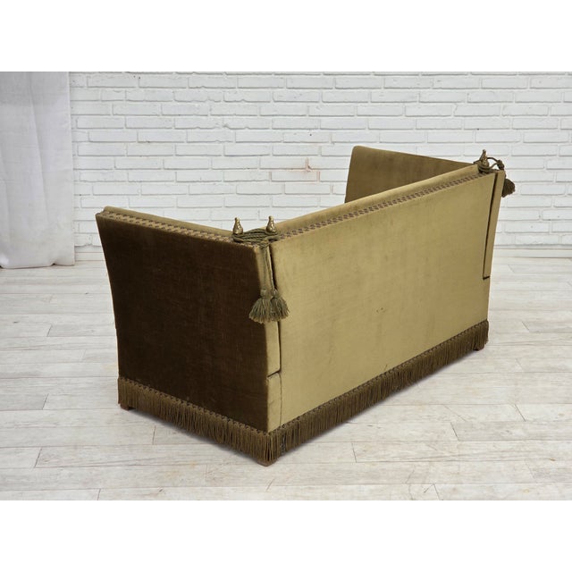 Wood Danish 2-Seater Spanish Drop Arm Sofa in Furniture Velour, 1970s For Sale - Image 7 of 18
