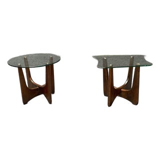 Mid Century Walnut and Glass Side Tables Manner of Adrian Pearsall - Pair For Sale