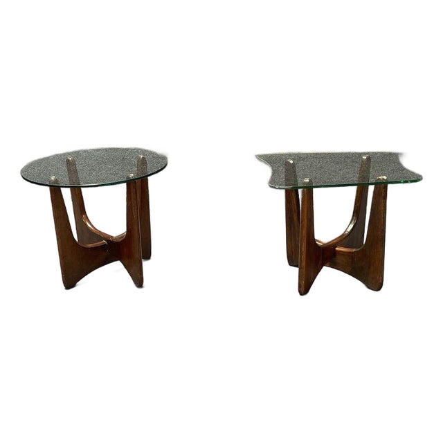 Mid Century Walnut and Glass Side Tables Manner of Adrian Pearsall - Pair For Sale
