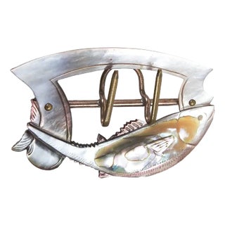 Antique Mother of Pearl Carved Fish Sash Buckle For Sale