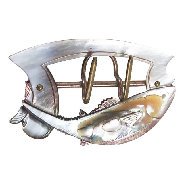 Antique Mother of Pearl Carved Fish Sash Buckle For Sale