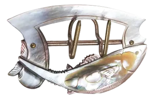 Antique Mother of Pearl Carved Fish Sash Buckle