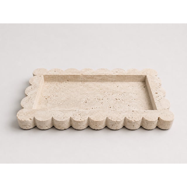Scalloped Travertine Marble Tray Size, 12x7x1.5
