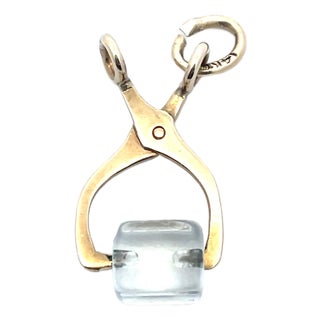 Mid 20th Century 14k Gold Ice Tongs Vintage Charm/Pendant With Rock Crystal For Sale