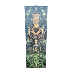 Vintage Chelsea House Style Tall Crackle Green Black Monkey Palm Tree Greyhound Wood Painted Wall Panel Decor
