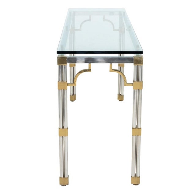 Maison Jansen Style Chrome Glass Top Console Table For Sale In New York - Image 6 of 6