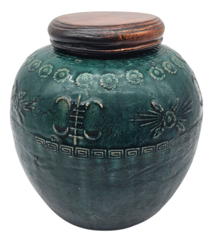 Chinese Green Glazed Earthenware Storage Jar Hunan Style 9"