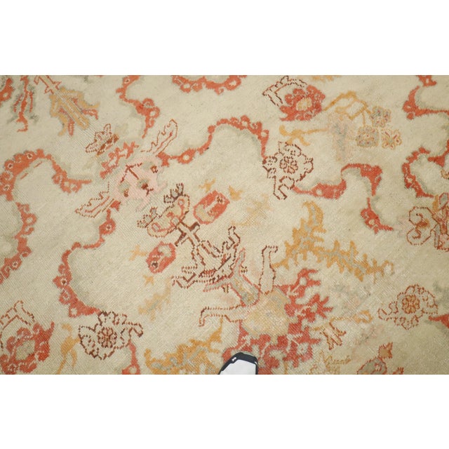 Antique Zabihi Collection Ivory Orange Turkish Oushak Room Size Carpet - 10'7" x 13'3" For Sale - Image 4 of 12