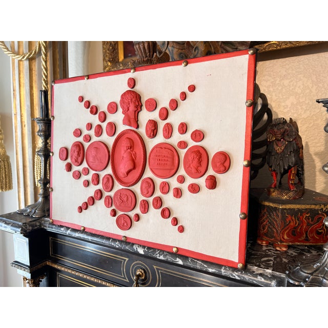 #1013 Grand Tour Revival Neoclassical Vintage Red Plaster Cast Waxed Intaglio Arrangement For Sale - Image 9 of 11