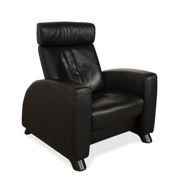 Arion Armchairs and Ottoman in Black Leather from Stressless, Set of 3 For Sale - Image 6 of 18