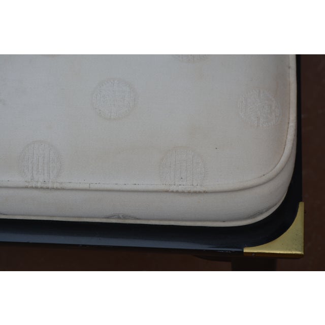 1980s Century Chair Co. Ming Black Lacquer & Brass Horseshoe Back Chair W/ White Seat For Sale - Image 12 of 18