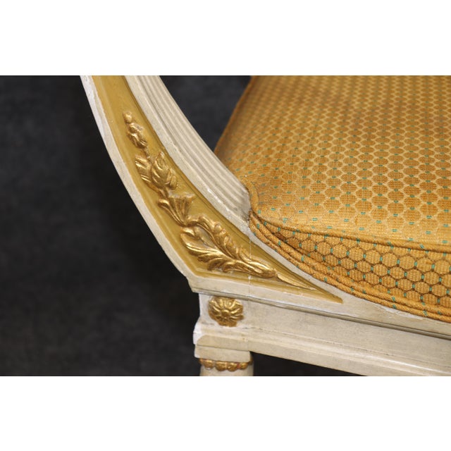 1950's Set 10 Louis XVI French Empire Style Painted Parcel Gilt Dining Chairs For Sale - Image 9 of 13