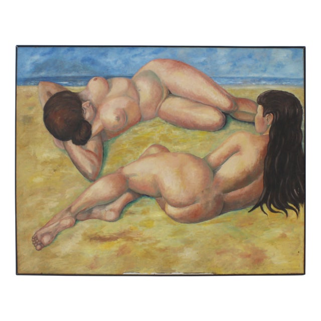 Two Reclining Figures, 1970s, Oil on Canvas For Sale