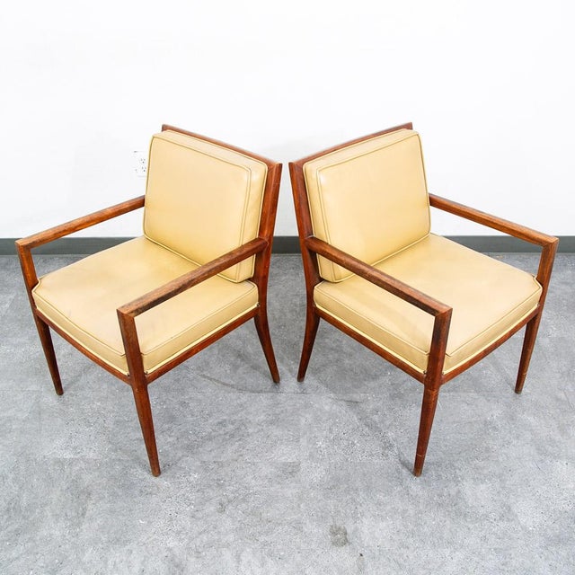 Mid-Century Modern Mid Century Modern Lounge Chairs Solid Walnut Pair Tan Armchairs Two MCM Vintage For Sale - Image 3 of 10