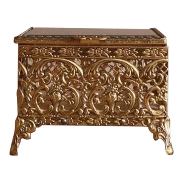 Vintage Gold Filigree Vanity Box For Sale