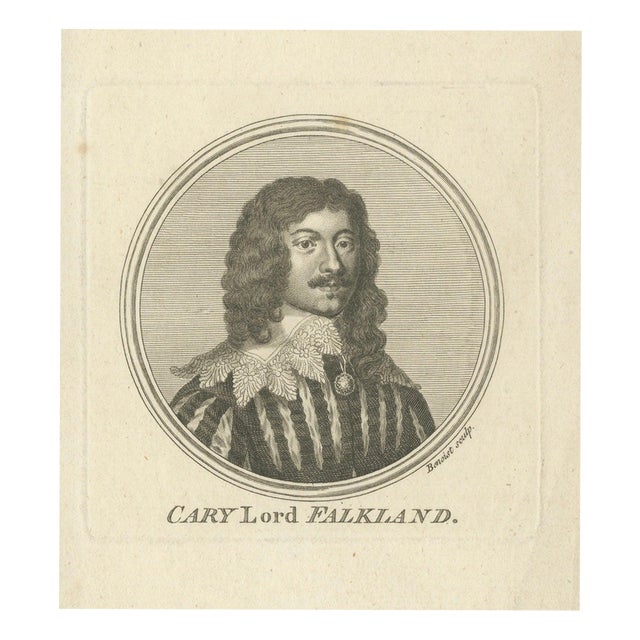 After Van Dyck, Lucius Cary Lord Falkland Portrait, Engraving, 1750 For Sale