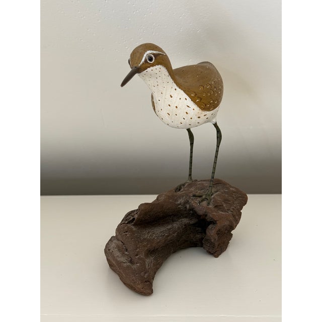 Vintage Hand Carved Sandpiper Shorebird Gus Mirando Nantucket Artist For Sale - Image 12 of 14