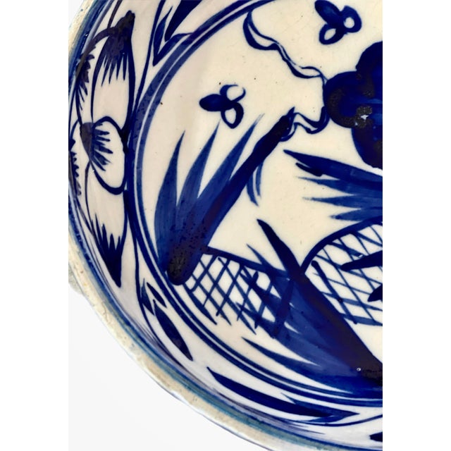 Ceramic 19th C. Japanese Kyoto Earthenware Cobalt Blue Fish Bowl For Sale - Image 7 of 12