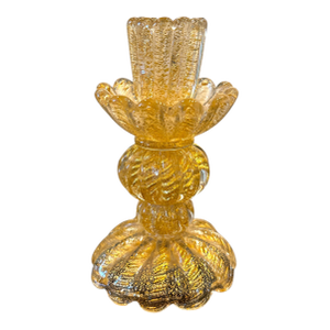 1950s Murano Style Gold Flecked Italian Glass Candlestick