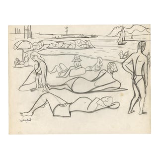 "Beach Scene Iv", Vintage Figure Study by Wouyart For Sale