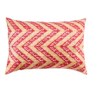 Contemporary Red Gold Chevron Pattern Velvet Throw Pillow & Down Insert For Sale