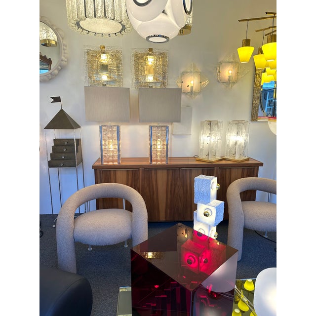 Poliarte Pair of Glass Cube Lamps and Stainless Steel Metal by Poliarte, Italy, 1970s For Sale - Image 4 of 12