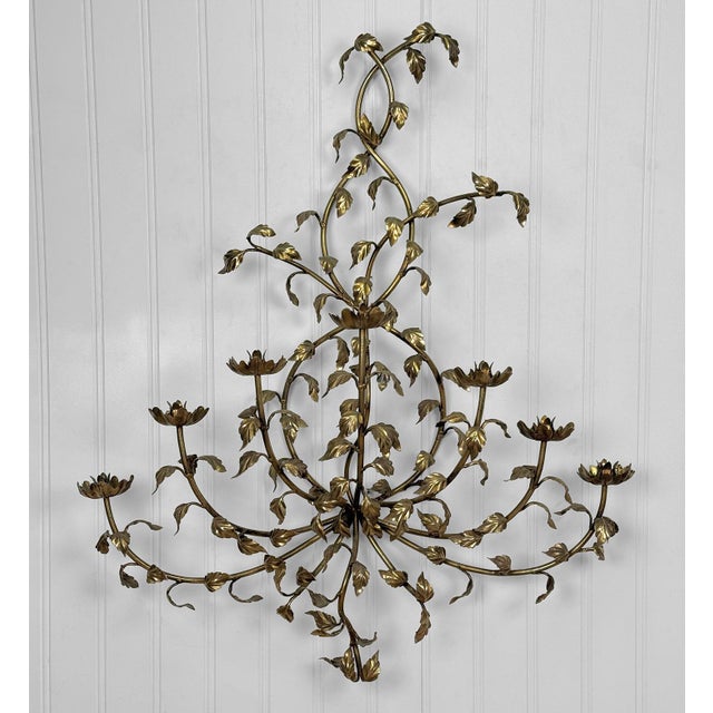 Rococo Vintage 47" Italian Rococo Gold Gilded Floral Vine Wall Hanging Candle Sconce For Sale - Image 3 of 9