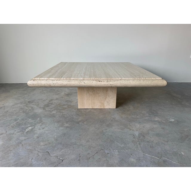 Beige 1980s Italian Postmodern Bullnose Beige Travertine Square Coffee Table by Stone International/ Sold For Sale - Image 8 of 12