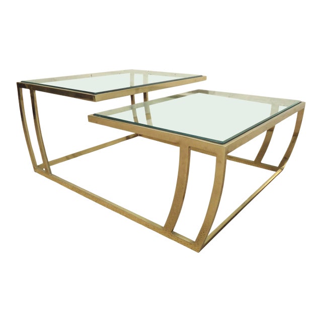 1960s Bi-Level Brass Modern Coffee Table For Sale