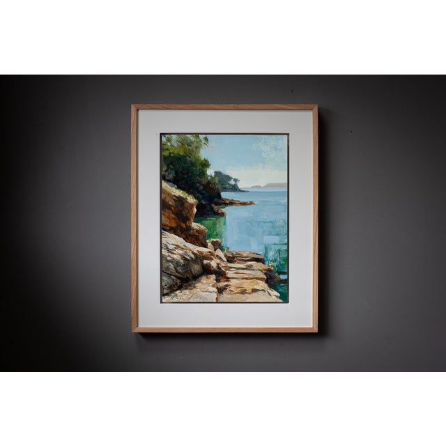Wood Contemporary Summer Rocks and Sea Plein Air by Jon Doran | Oil on Panel Plein Air Sunlit Rocks and Sea For Sale - Image 7 of 9