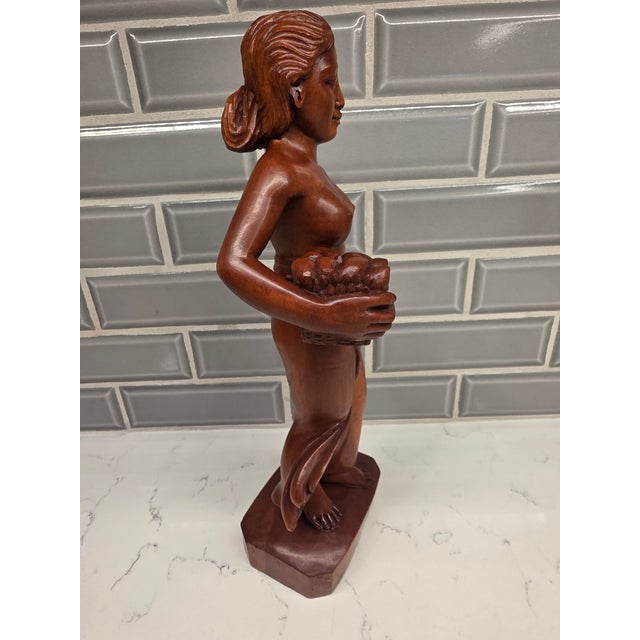 Mid-Century Balinese Art Deco Hardwood Harvest Maiden Sculpture by A. Fatimah For Sale In Phoenix - Image 6 of 12